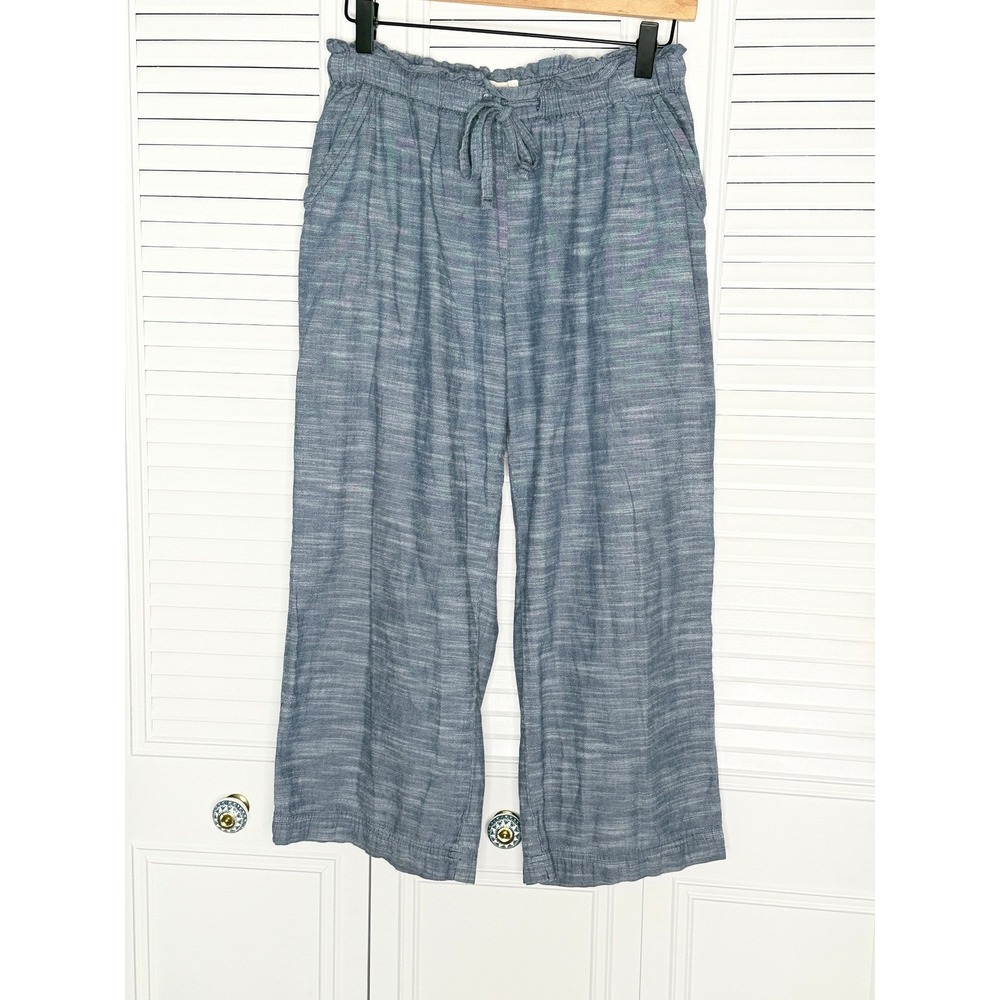 Pact Women's M Organic Cotton Chambray Pull On Wide Leg Pants Blue Cropped